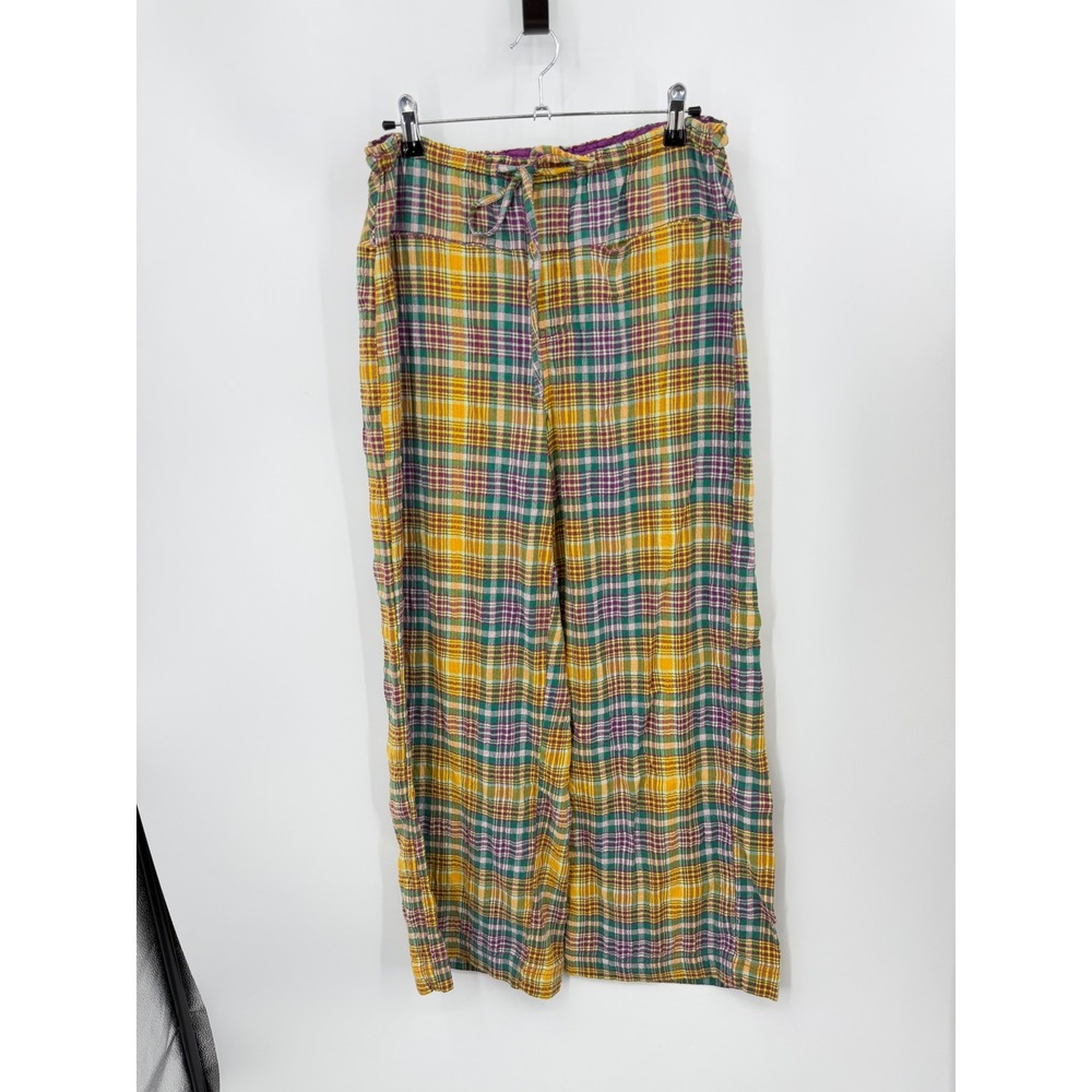 Free People Hudson Canyon Plaid Wide Leg Pants S Multi Color Drawstring Relaxed